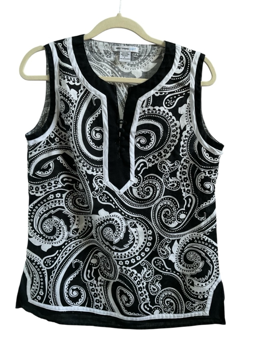 Saint Tropez West Black and White Paisley Sleeveless Tunic